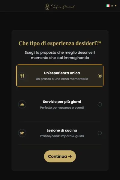 Inizia da qui — modulo prenotazione chef privato