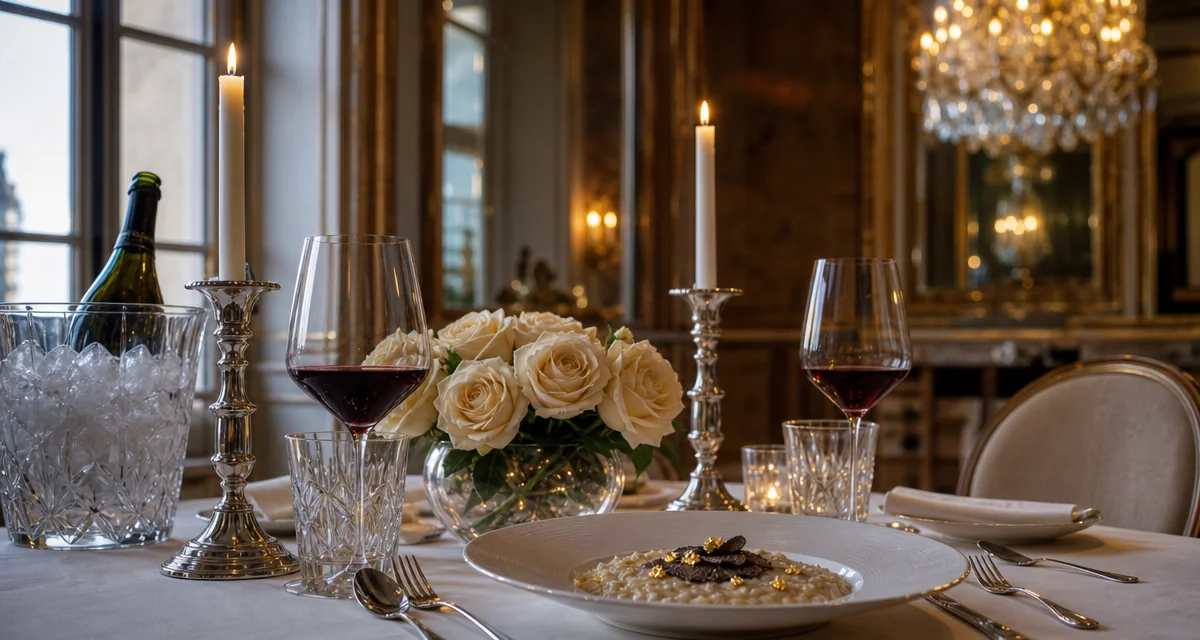 Tavola per due con candele e calici Brunello per anniversario nozze doro 50 anni con chef privato a casa